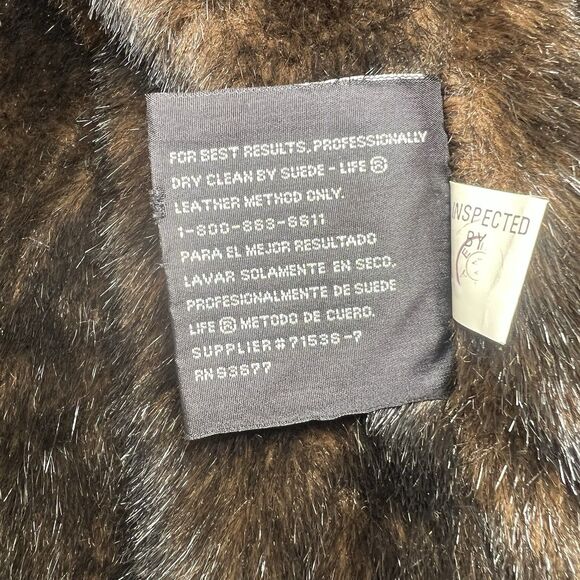 Vtg St Johns Bay Suede Leather Faux Fur Lined Jacket Zip Hood Womens Sz M Brown - Picture 7 of 11